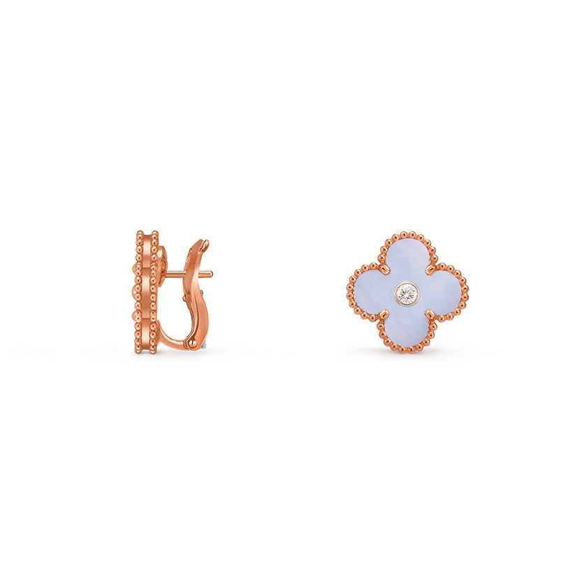 [LunaMar]15MM CLOVER FLOWER STUD EARRINGS DIAMOND-ROSE GOLD COLLECTION