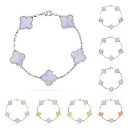 [LunaMar]LUCKY CLOVER 5-MOTIF BRACELET - PURPLE CHALCEDONY COLLECTION