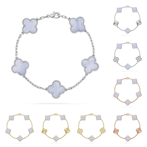 [LunaMar]LUCKY CLOVER 5-MOTIF BRACELET - PURPLE CHALCEDONY COLLECTION