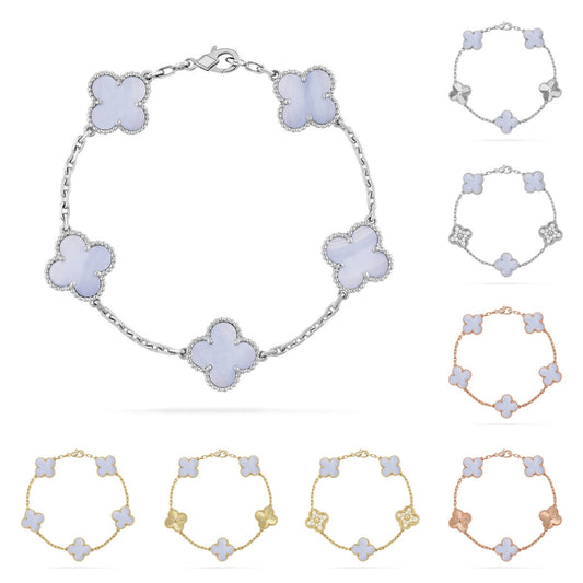 [LunaMar]LUCKY CLOVER 5-MOTIF BRACELET - PURPLE CHALCEDONY COLLECTION