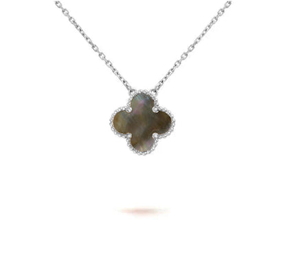 [LunaMar]15MM CLOVER FLOWER PENDANT NECKLACE WHITE GOLD COLLECTION