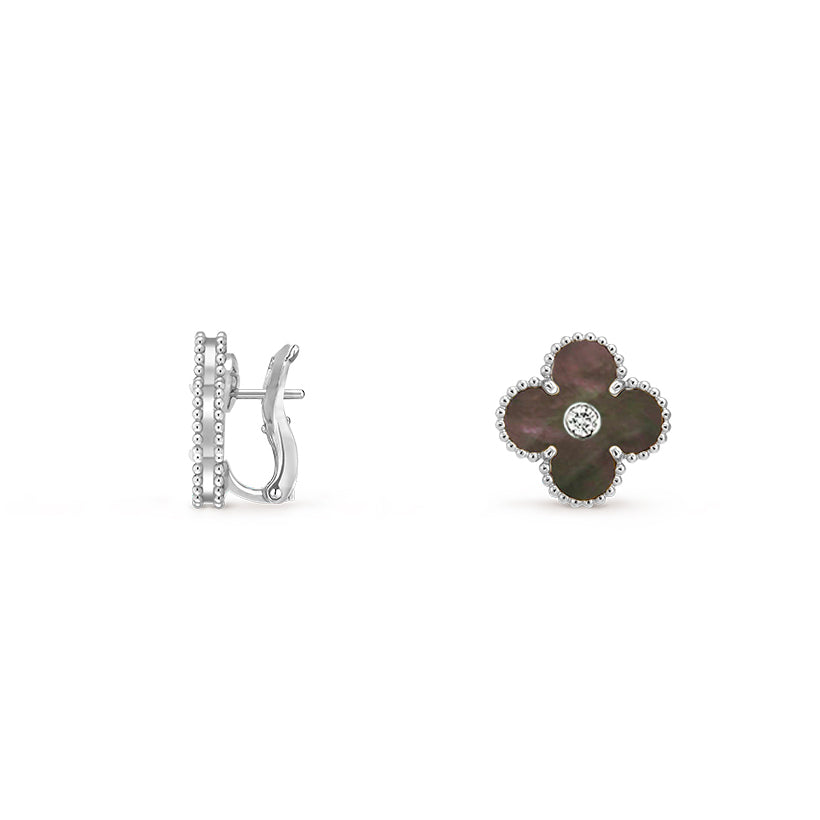 [LunaMar]15MM CLOVER FLOWER STUD EARRINGS DIAMOND-WHITE GOLD COLLECTION