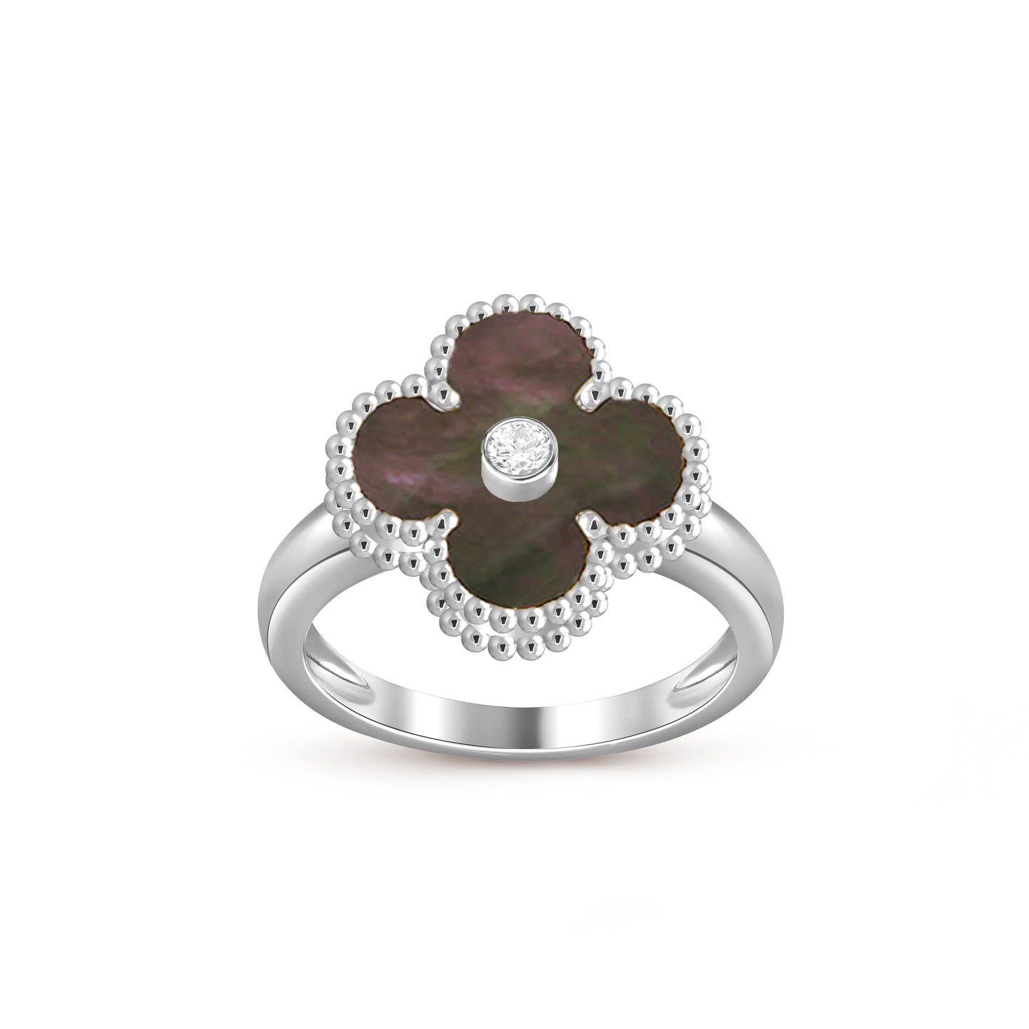 [LunaMar]LUCKY CLOVER DIAMOND-ACCENT WHITE GOLD RING COLLECTION