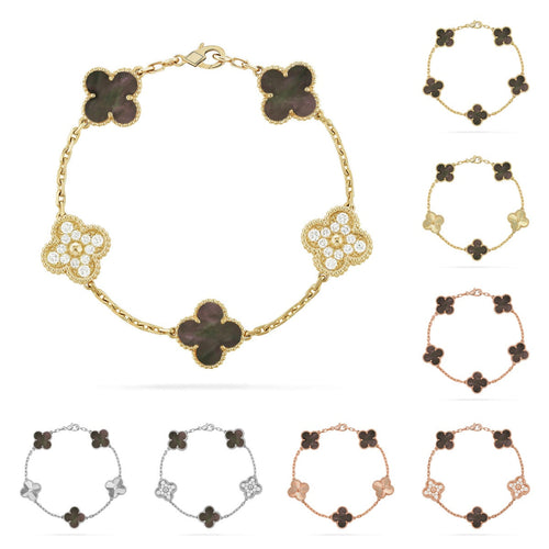 [LunaMar]LUCKY CLOVER 5-MOTIF BRACELET - GREY MOTHER-OF-PEARL COLLECTION