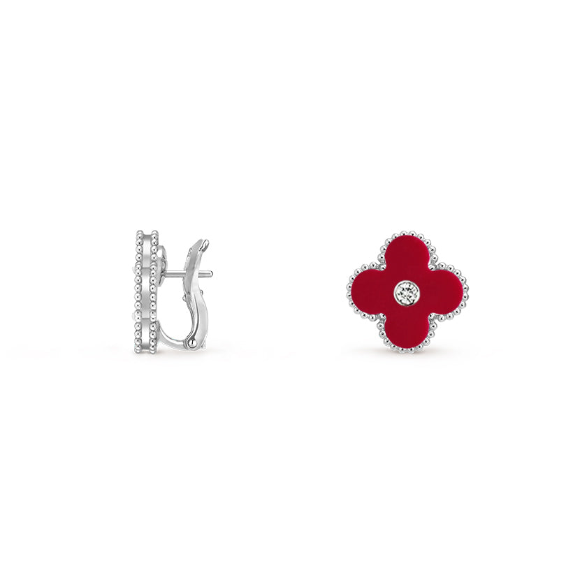 [LunaMar]15MM CLOVER FLOWER STUD EARRINGS DIAMOND-WHITE GOLD COLLECTION