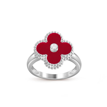[LunaMar]LUCKY CLOVER DIAMOND-ACCENT WHITE GOLD RING COLLECTION