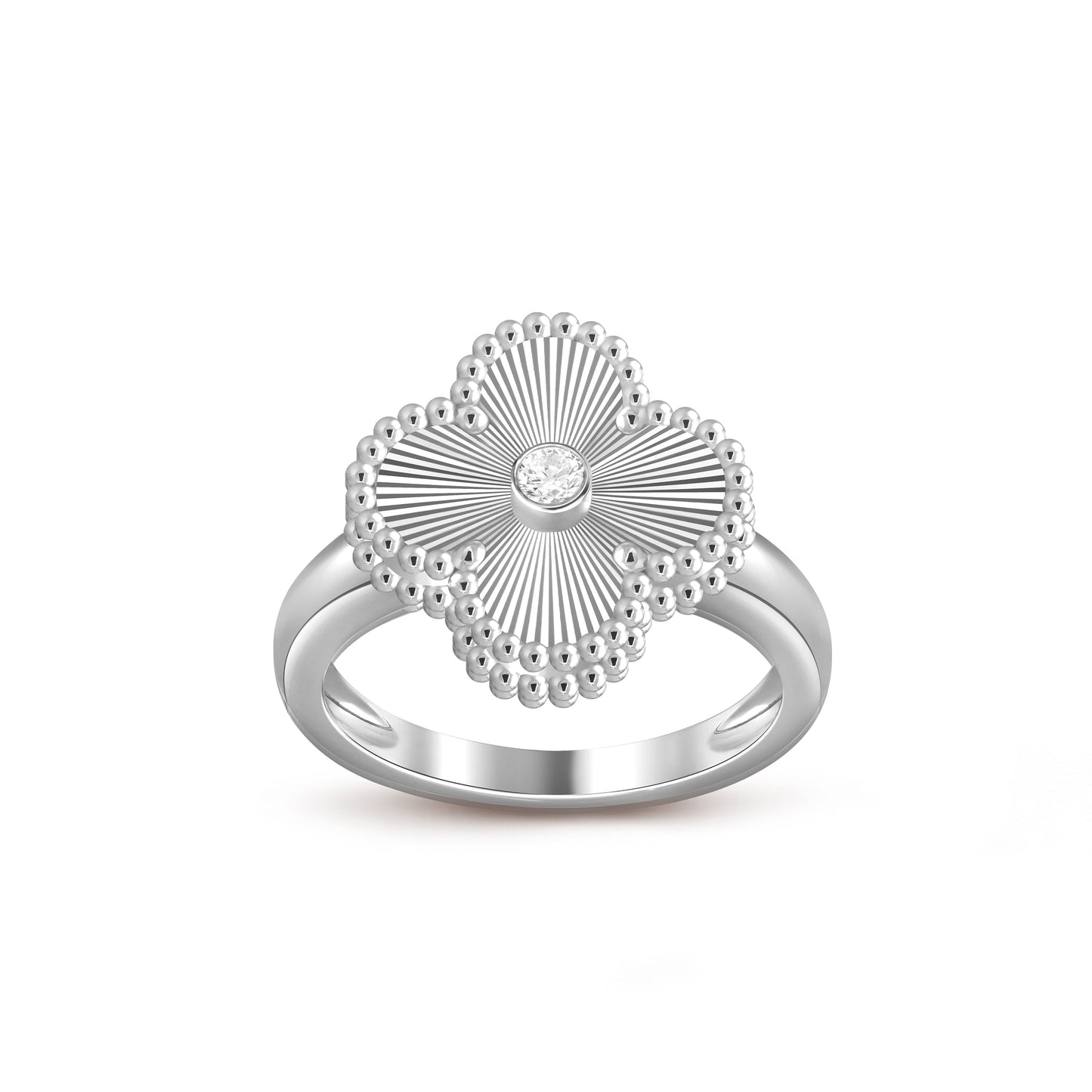 [LunaMar]LUCKY CLOVER DIAMOND-ACCENT WHITE GOLD RING COLLECTION