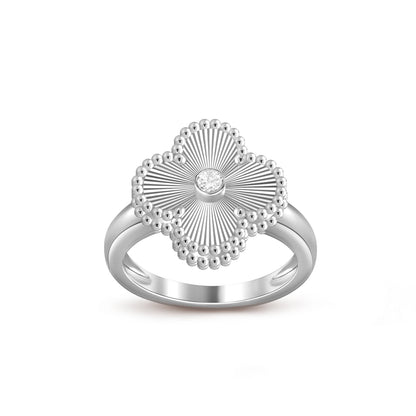 [LunaMar]LUCKY CLOVER DIAMOND-ACCENT WHITE GOLD RING COLLECTION