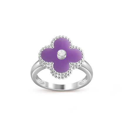 [LunaMar]LUCKY CLOVER DIAMOND-ACCENT WHITE GOLD RING COLLECTION
