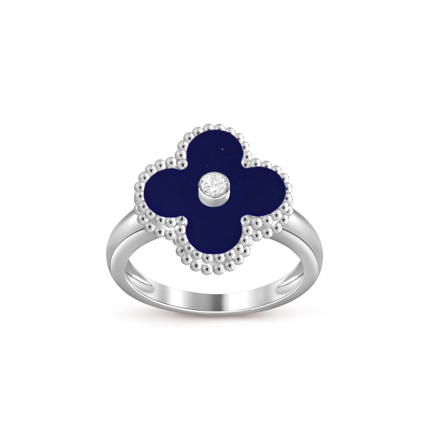 [LunaMar]LUCKY CLOVER DIAMOND-ACCENT WHITE GOLD RING COLLECTION