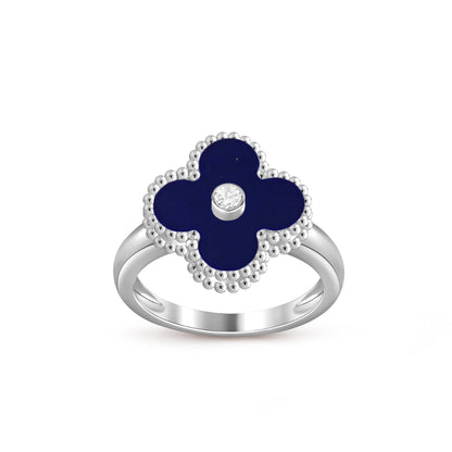 [LunaMar]LUCKY CLOVER DIAMOND-ACCENT WHITE GOLD RING COLLECTION