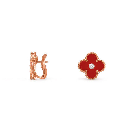 [LunaMar]15MM CLOVER FLOWER STUD EARRINGS DIAMOND-ROSE GOLD COLLECTION