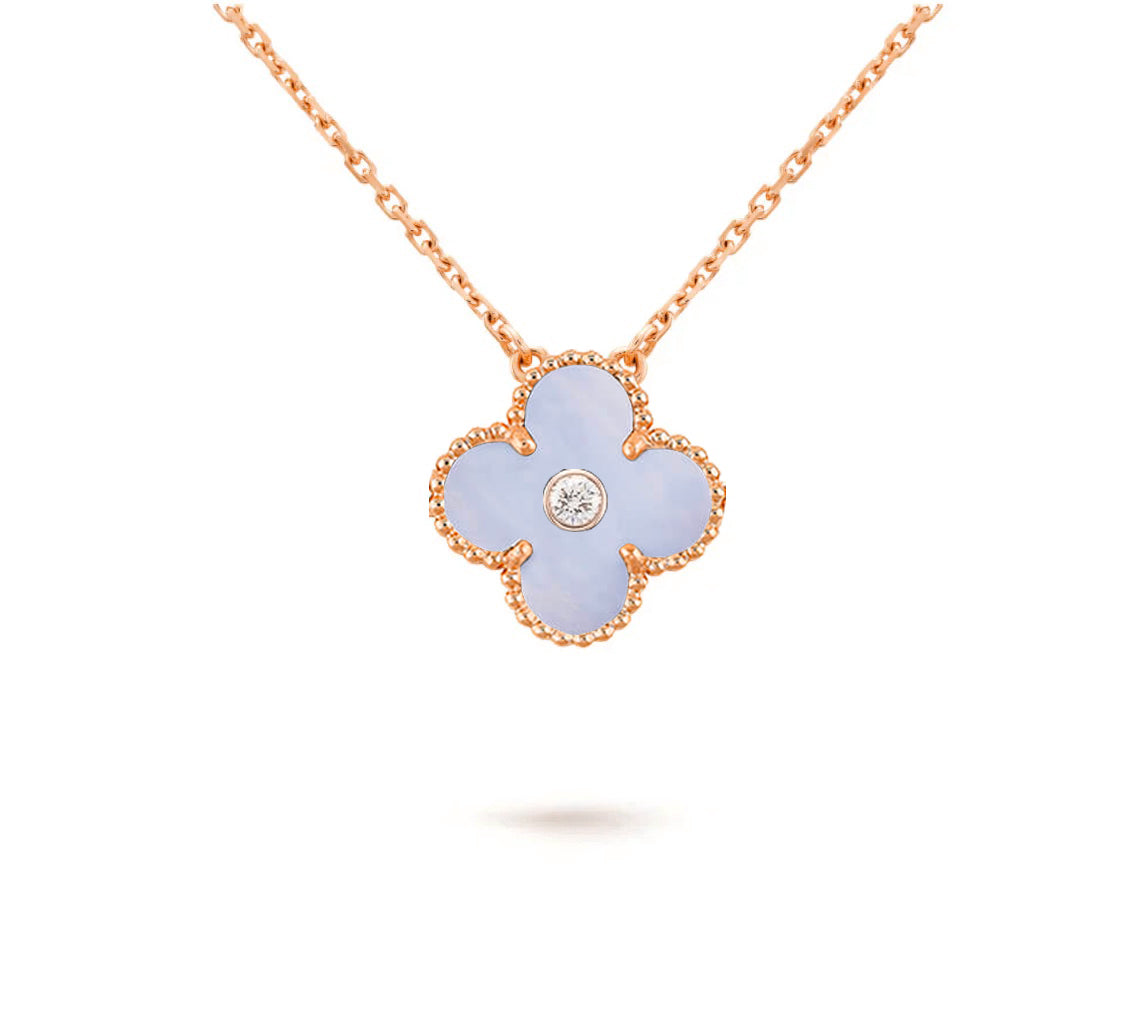 [LunaMar]15MM CLOVER FLOWER DIAMOND PENDANT NECKLACE COLLECTION