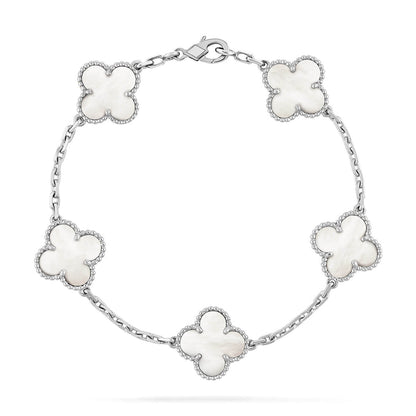 [LunaMar]LUCKY CLOVER 5-MOTIF BRACELET - WHITE MOTHER-OF-PEARL COLLECTION