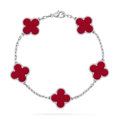 [LunaMar]LUCKY CLOVER 5-MOTIF BRACELET - RED CARNELIAN COLLECTION