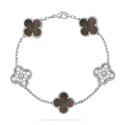 [LunaMar]LUCKY CLOVER 5-MOTIF BRACELET - GREY MOTHER-OF-PEARL COLLECTION