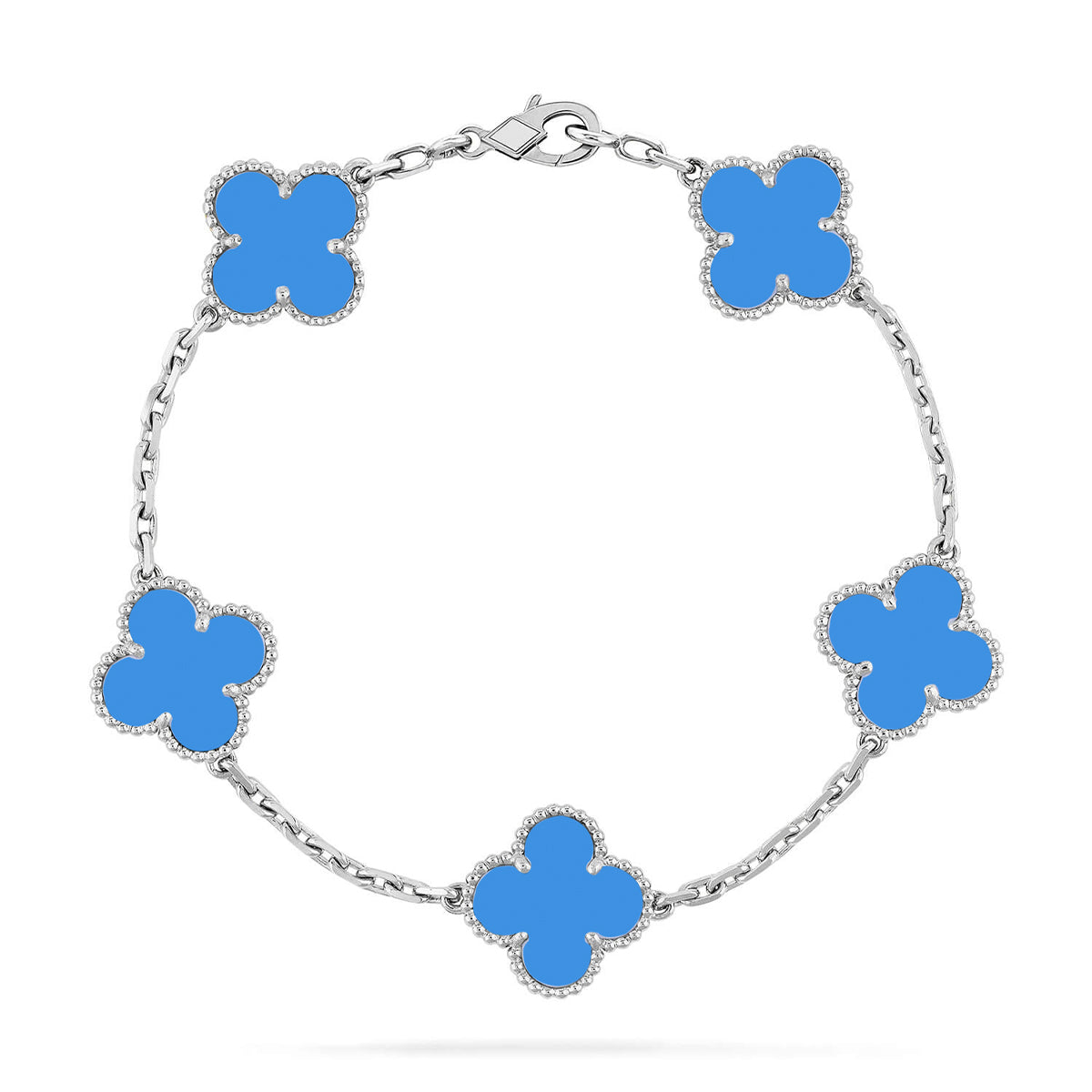 [LunaMar]LUCKY CLOVER 5-MOTIF BRACELET - BLUE AGATE COLLECTION