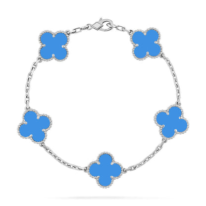 [LunaMar]LUCKY CLOVER 5-MOTIF BRACELET - BLUE AGATE COLLECTION
