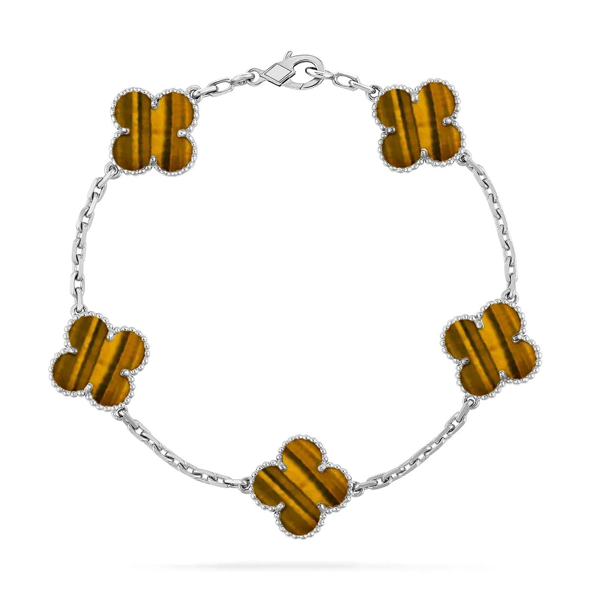 [LunaMar]LUCKY CLOVER 5-MOTIF BRACELET -  TIGER’S EYE COLLECTION