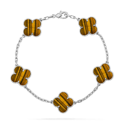 [LunaMar]LUCKY CLOVER 5-MOTIF BRACELET -  TIGER’S EYE COLLECTION