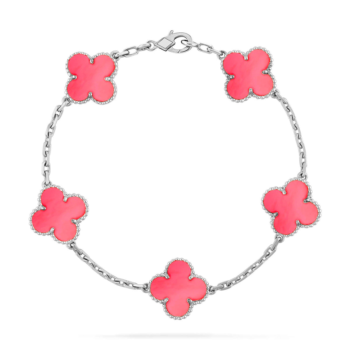 [LunaMar]LUCKY CLOVER 5-MOTIF BRACELET - PINK MOTHER-OF-PEARL COLLECTION