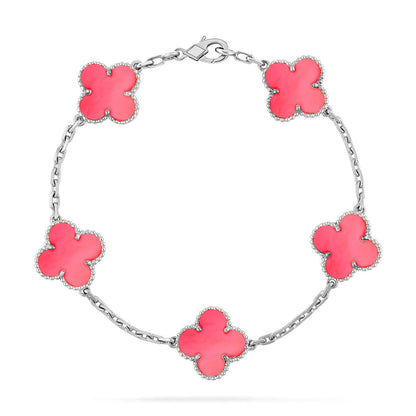 [LunaMar]LUCKY CLOVER 5-MOTIF BRACELET - PINK MOTHER-OF-PEARL COLLECTION