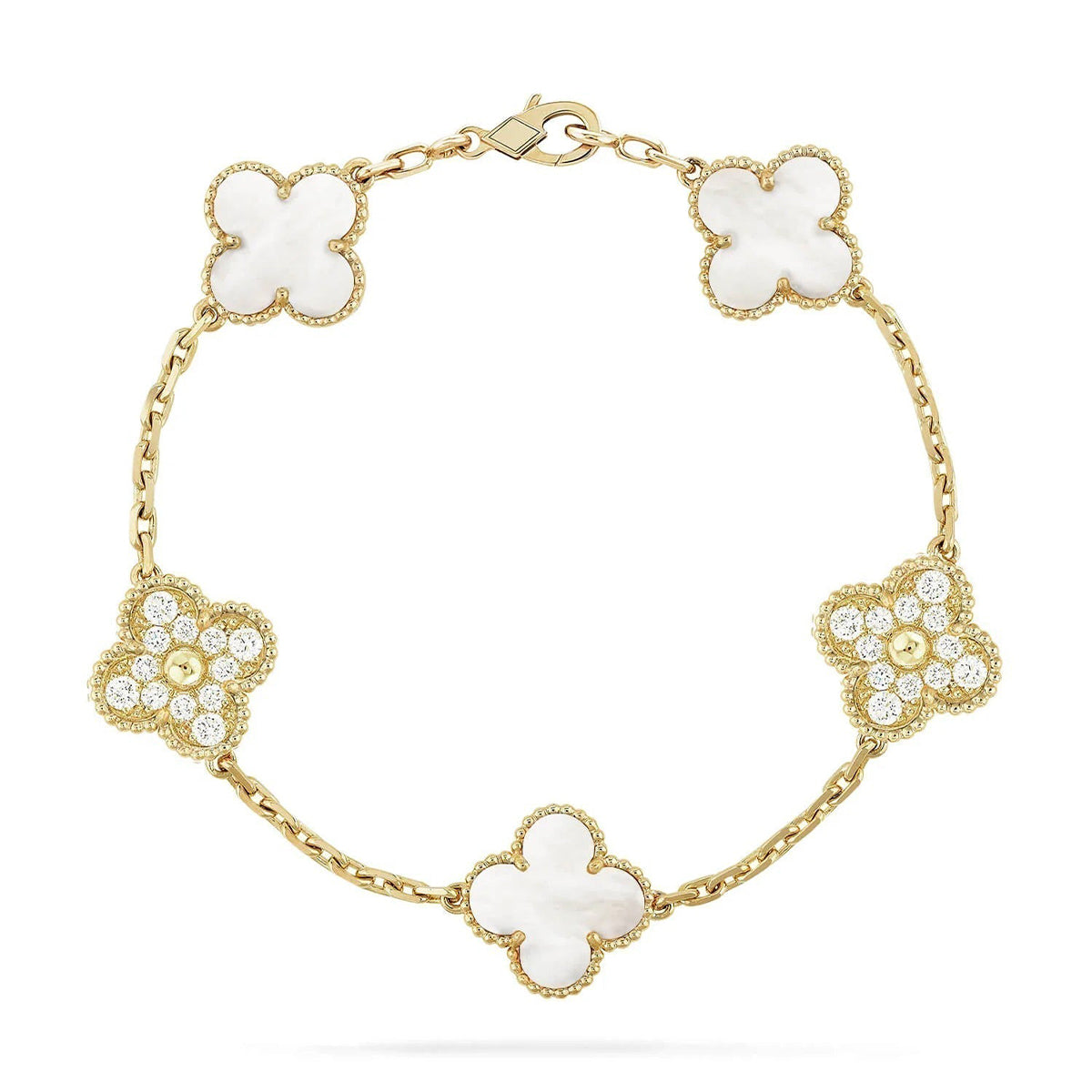 [LunaMar]LUCKY CLOVER 5-MOTIF BRACELET - WHITE MOTHER-OF-PEARL COLLECTION