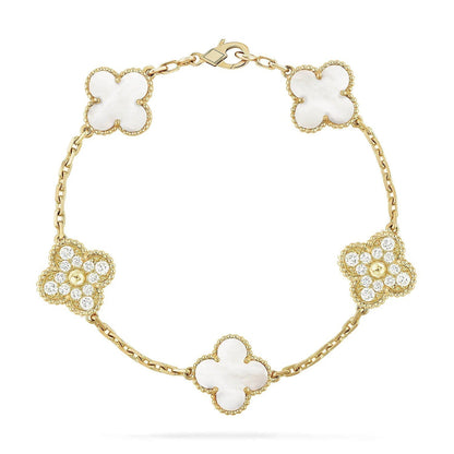 [LunaMar]LUCKY CLOVER 5-MOTIF BRACELET - WHITE MOTHER-OF-PEARL COLLECTION