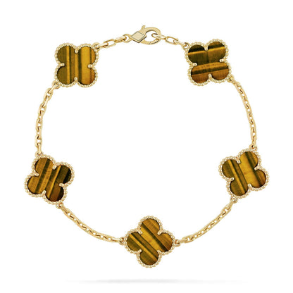 [LunaMar]LUCKY CLOVER 5-MOTIF BRACELET -  TIGER’S EYE COLLECTION