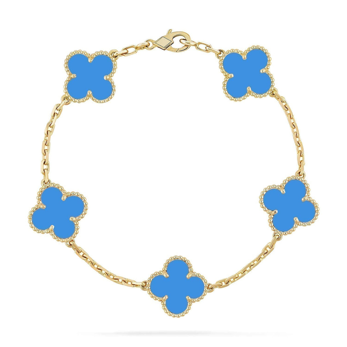 [LunaMar]LUCKY CLOVER 5-MOTIF BRACELET - BLUE AGATE COLLECTION