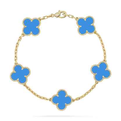 [LunaMar]LUCKY CLOVER 5-MOTIF BRACELET - BLUE AGATE COLLECTION