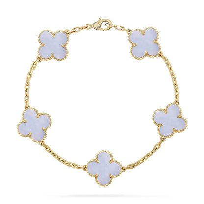 [LunaMar]LUCKY CLOVER 5-MOTIF BRACELET - PURPLE CHALCEDONY COLLECTION