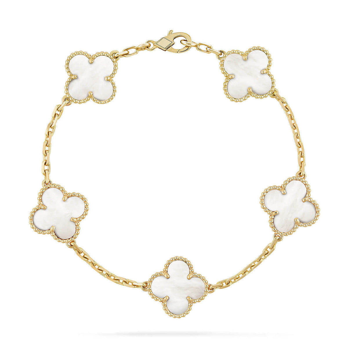 [LunaMar]LUCKY CLOVER 5-MOTIF BRACELET - WHITE MOTHER-OF-PEARL COLLECTION