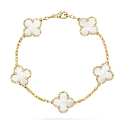 [LunaMar]LUCKY CLOVER 5-MOTIF BRACELET - WHITE MOTHER-OF-PEARL COLLECTION