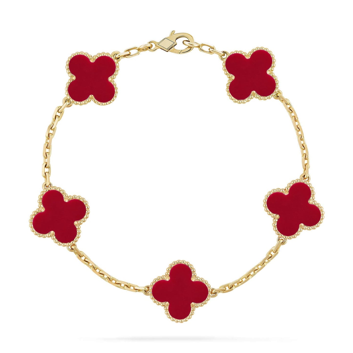 [LunaMar]LUCKY CLOVER 5-MOTIF BRACELET - RED CARNELIAN COLLECTION