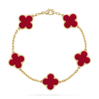 [LunaMar]LUCKY CLOVER 5-MOTIF BRACELET - RED CARNELIAN COLLECTION