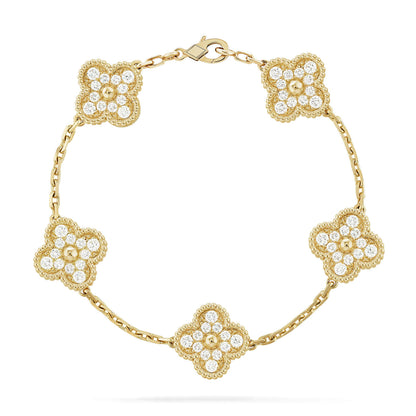 [LunaMar]LUCKY CLOVER 5-MOTIF BRACELET - FULL-DIAMOND