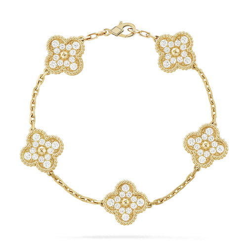 [LunaMar]LUCKY CLOVER 5-MOTIF BRACELET - FULL-DIAMOND