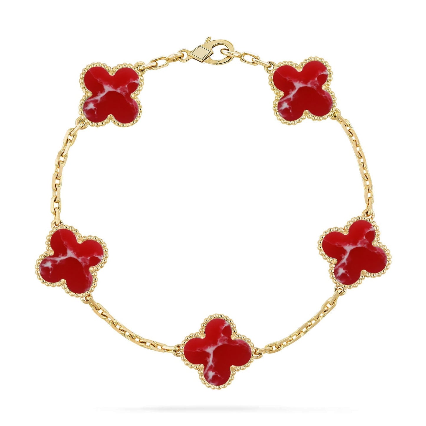 [LunaMar]LUCKY CLOVER 5-MOTIF BRACELET - RED LARIMAR COLLECTION