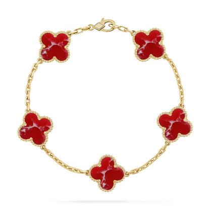 [LunaMar]LUCKY CLOVER 5-MOTIF BRACELET - RED LARIMAR COLLECTION