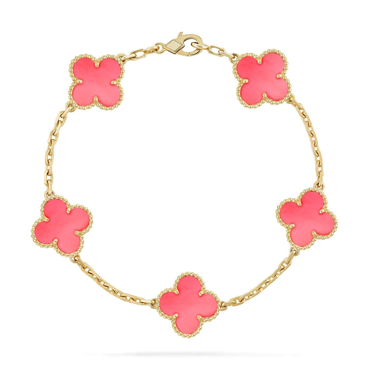 [LunaMar]LUCKY CLOVER 5-MOTIF BRACELET - PINK MOTHER-OF-PEARL COLLECTION