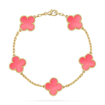 [LunaMar]LUCKY CLOVER 5-MOTIF BRACELET - PINK MOTHER-OF-PEARL COLLECTION