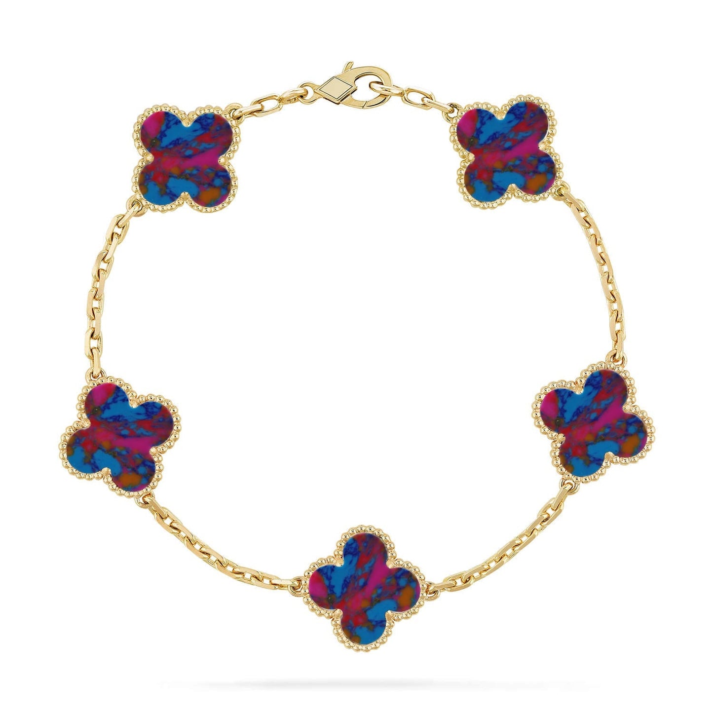 [LunaMar]LUCKY CLOVER 5-MOTIF BRACELET - MULTI-GEM COLLECTION