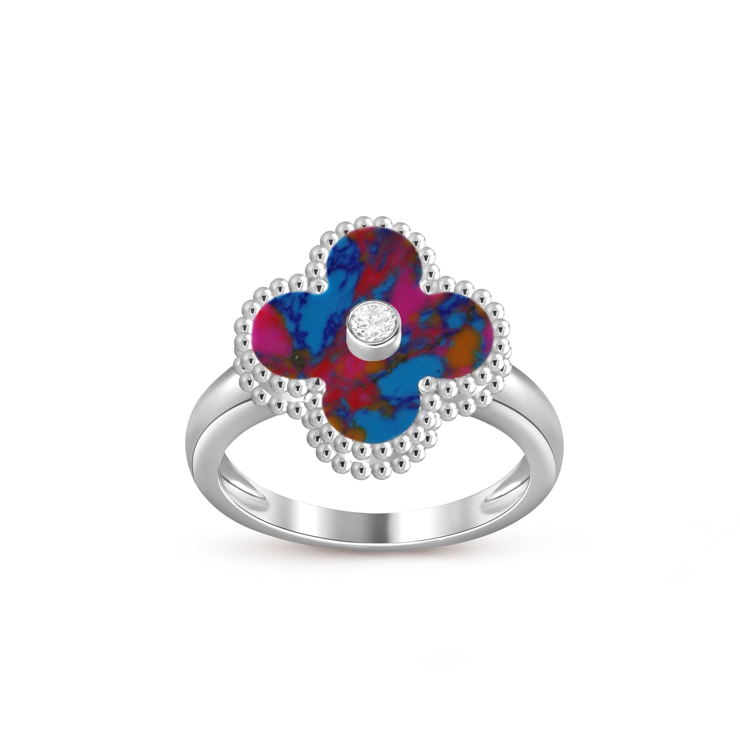 [LunaMar]LUCKY CLOVER DIAMOND-ACCENT WHITE GOLD RING COLLECTION