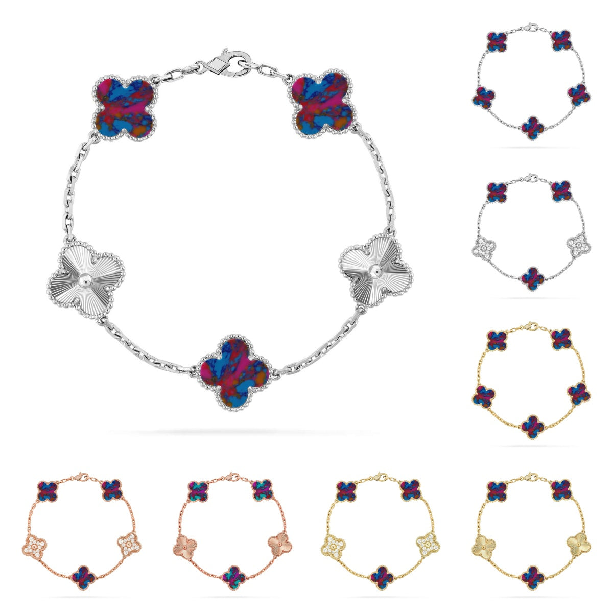 [LunaMar]LUCKY CLOVER 5-MOTIF BRACELET - MULTI-GEM COLLECTION