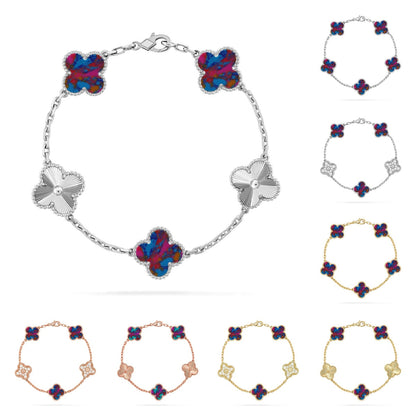 [LunaMar]LUCKY CLOVER 5-MOTIF BRACELET - MULTI-GEM COLLECTION