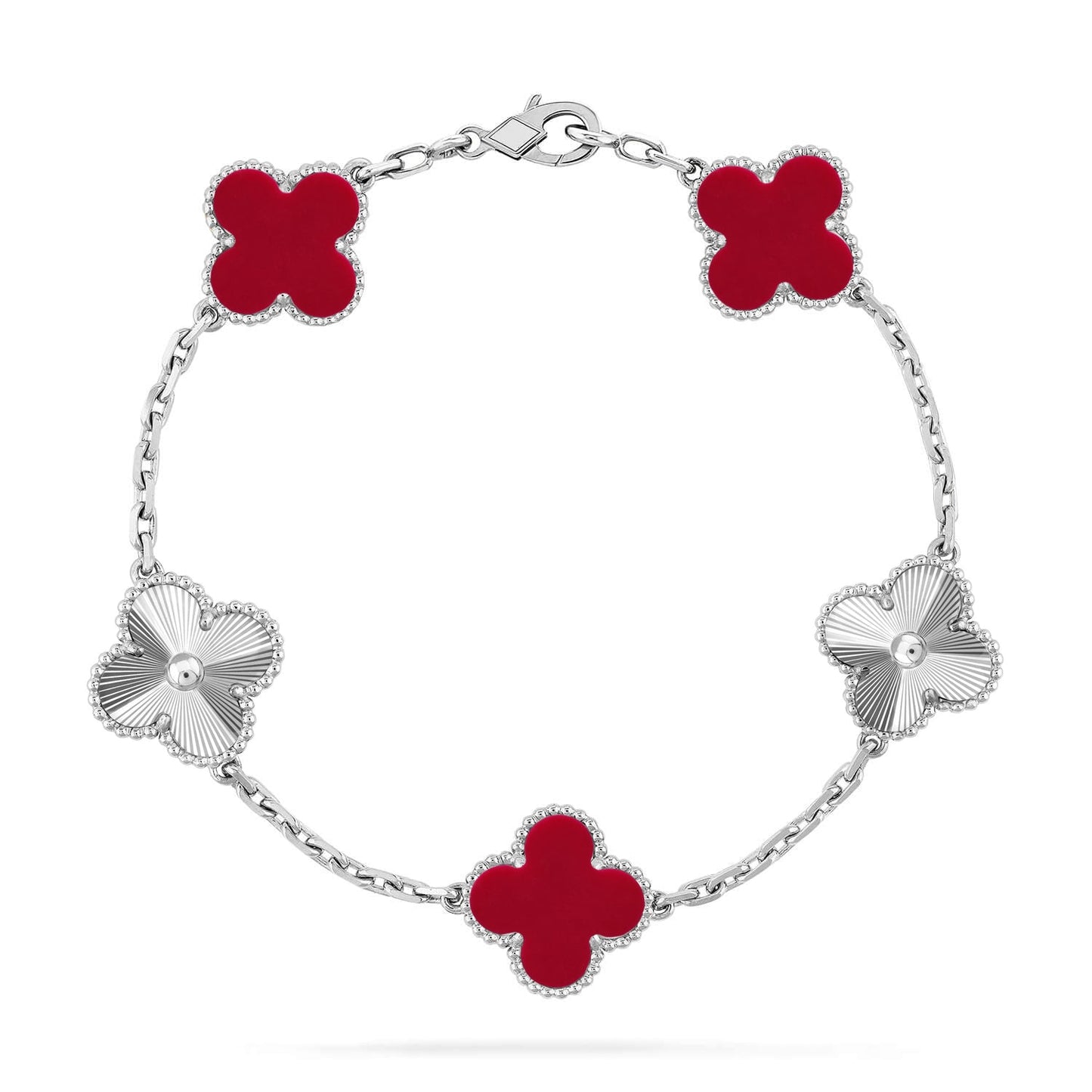 [LunaMar]LUCKY CLOVER 5-MOTIF BRACELET - RED CARNELIAN COLLECTION