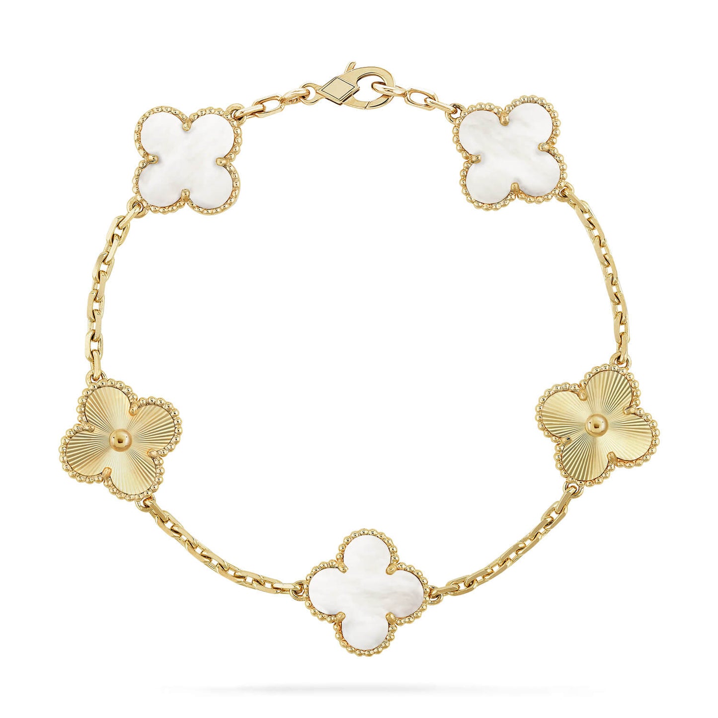 [LunaMar]LUCKY CLOVER 5-MOTIF BRACELET - WHITE MOTHER-OF-PEARL COLLECTION