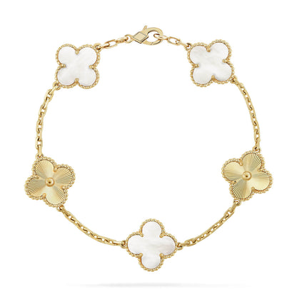 [LunaMar]LUCKY CLOVER 5-MOTIF BRACELET - WHITE MOTHER-OF-PEARL COLLECTION