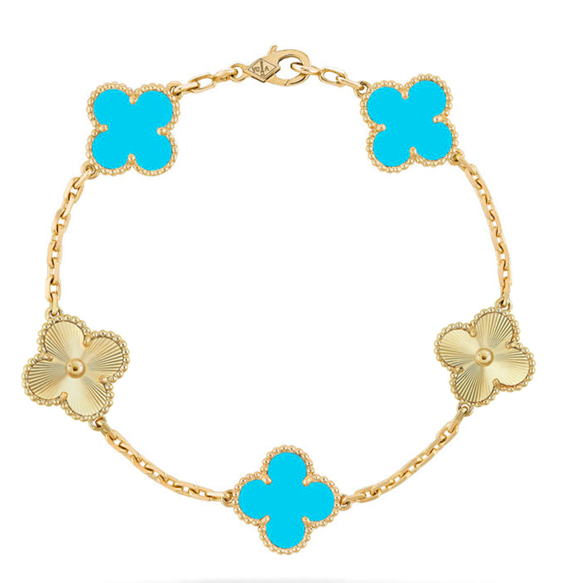 [LunaMar]LUCKY CLOVER 5-MOTIF BRACELET - TURQUOISE COLLECTION